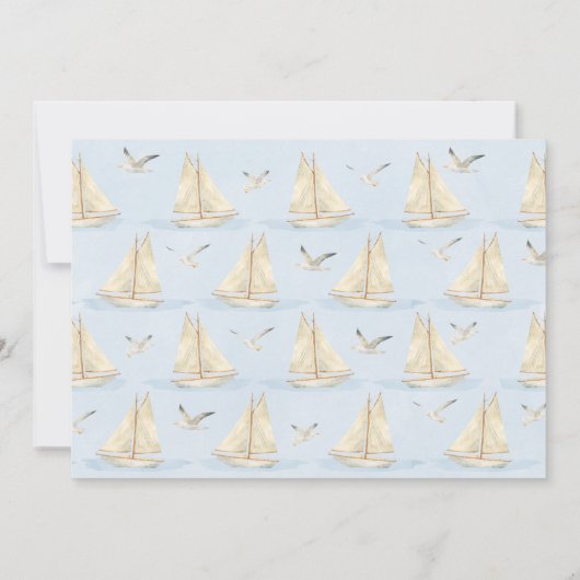 ブルーセイルボート写真1歳の誕生日にセーリング 招待状 (裏面)