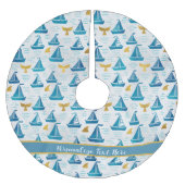 ブルーセイロツェ金ゴールドクジラ海シークリスマス ブラッシュドポリエステルツリースカート (正面)