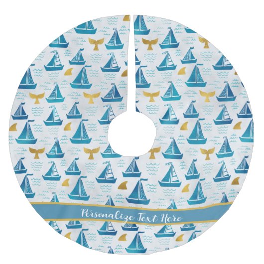 ブルーセイロツェ金ゴールドクジラ海シークリスマス ブラッシュドポリエステルツリースカート (正面)