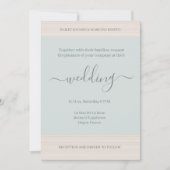 ブルーセエレガントージウッドグレインストライプズシック結婚ズ 招待状 (正面)