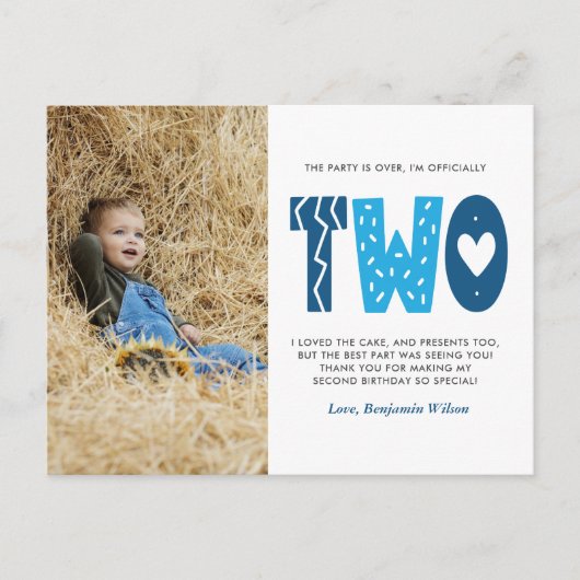 ブルーセカンドバースデーありがとうはがき ポストカード (正面)