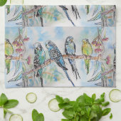 ブルーセキセイインコの芸術 水彩画 鳥 メンズ 名前 キッチンタオル (折り畳み)