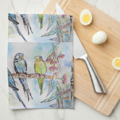 ブルーセキセイインコの芸術 水彩画 鳥 メンズ 名前 キッチンタオル (四つ折り)