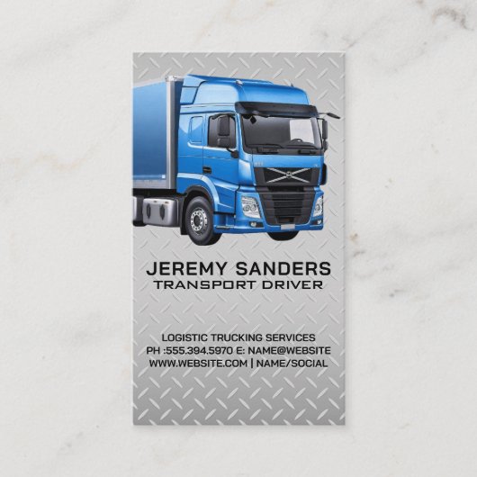 ブルーセミトラック | ダイヤモンドプレート鋼の背景 名刺 (正面)