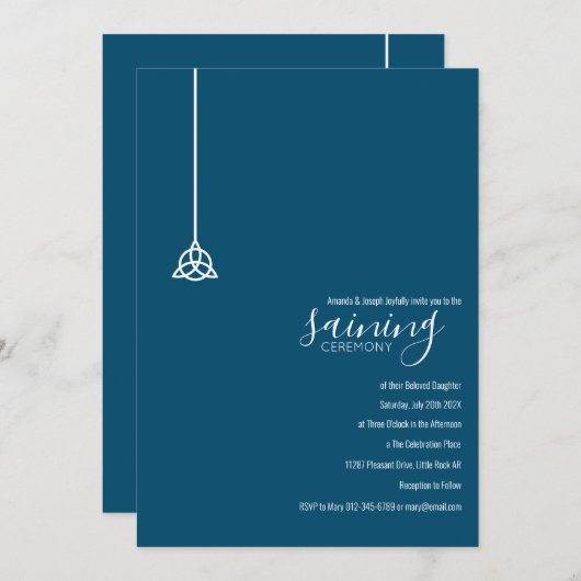 ブルーセモダンルトクイトラベビーセーニング式 招待状 (正面/裏面)