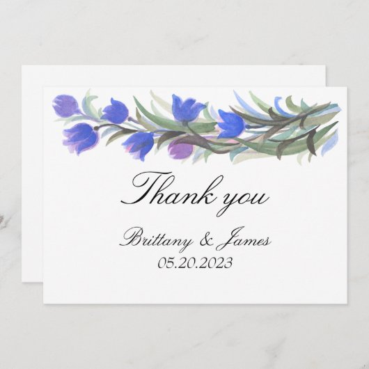 ブルーセージグリーンの野生の花の結婚式 サンキューカード (正面/裏面)