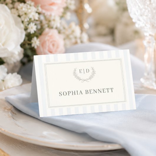 ブルーセージストライプモノグラム結婚式 プレイスカード