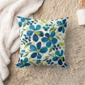 ブルーセージ水彩フローラリバーシブルピロー クッション (ブランケット)