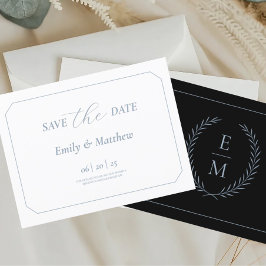 ブルーセーブザデートのミニマリストブラックの結婚式 案内ポストカード