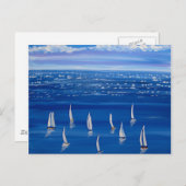 ブルーセーリングセーリングボートフォークアートポストカード ポストカード (正面/裏面)