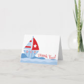 ブルーセーリングボートベビーシャワーありがとうノートカード サンキューカード (正面)