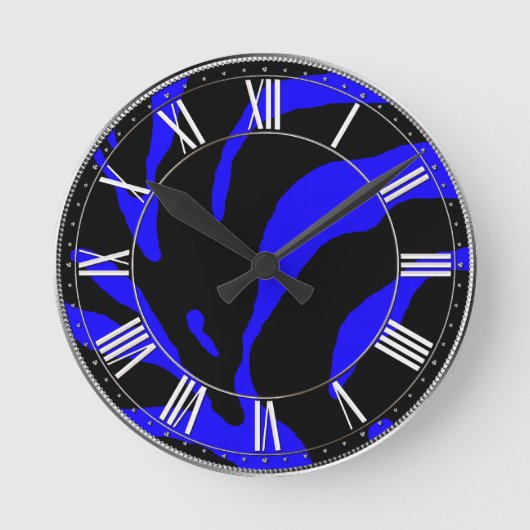 ブルーゼブラストライプアニマルプリント ラウンド壁時計 (正面)