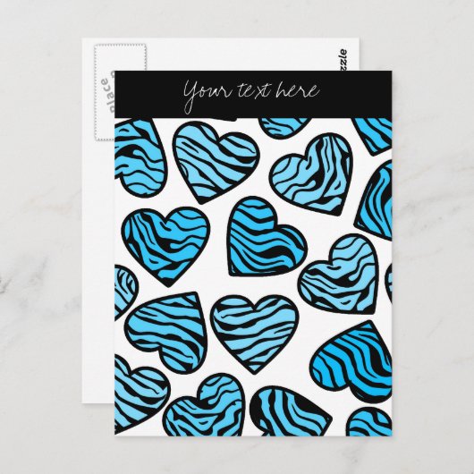 ブルーゼブラハートデザインはがき ポストカード (正面/裏面)