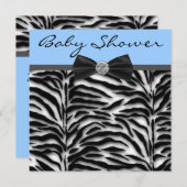 ブルーゼブラベイビーボーイシャワー 招待状 (正面/裏面)