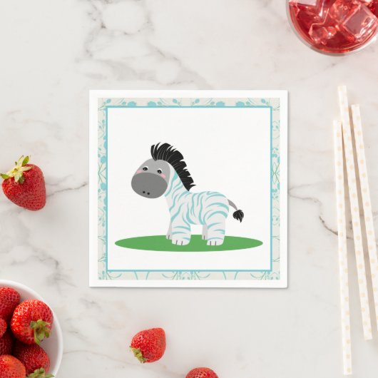 ブルーゼブラベビーシャワーパーティー紙ナプキンス スタンダードカクテルナプキン (インサイチュ)