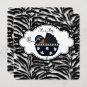 ブルーゼブラ男の赤ちゃんシャワー 招待状 (正面/裏面)