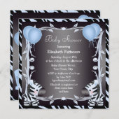 ブルーゼブラ&バルーンアニマルプリントベビーシャワー 招待状 (正面/裏面)