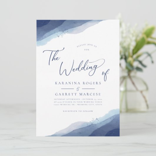 ブルーソフトウォーターの色結婚の濃淡 招待状 (スタンド正面)