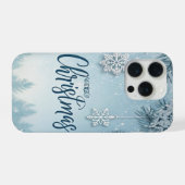 ブルーソフト＆穏やかなクリスマスの雪の結晶デザイン-  iPhoneケース (裏面横)