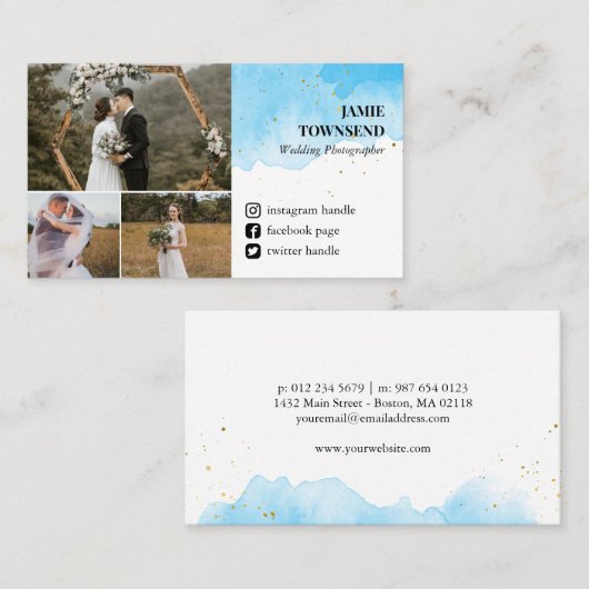 ブルーソーシャルメディア写真コラージュ写真家 名刺 (正面/裏面)