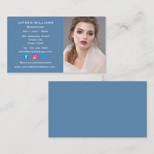 ブルーソーシャルメディア美容師美容師写真 名刺 (正面/裏面)