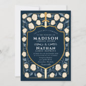 ブルーソードシールドファンタジー結婚のQRコード 招待状 (正面)