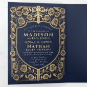 ブルーソードシールド中世ファンタジー結婚の写真 三つ折り招待状 (内部最初)