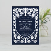 ブルーソードシールド中世モノグラム結婚ズ 箔招待状 (立ち正面)