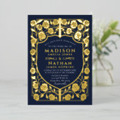 ブルーソードシールド中世モノグラム結婚ズ 箔招待状 (立ち正面)