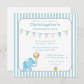 ブルーゾウストライプズ誕生日パーティーの招待 招待状 (正面/裏面)