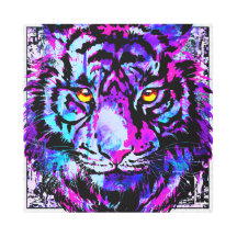 ブルータイガーカラフル – タイガーヘッドメタルアートプリント
