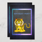 ブルータイガーシャルボード誕生日パーティーの招待 招待状 (正面/裏面)