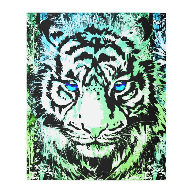 ブルータイガーヘッド – タイガーブルーアイズメタルアート メタルプリント (正面)