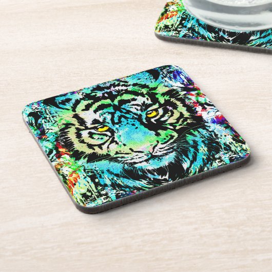 ブルータイガーヘッド – タイガーポートレート飲料用コースター コースター (左側)
