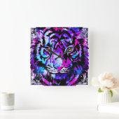 ブルータイガー時計カラフル – タイガーヘッドの壁時計 スクエア壁時計 (ホーム)