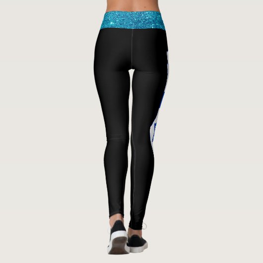 ブルータイツで輝く、グリッターイスラエル国旗のデザイン レギンス (裏面)