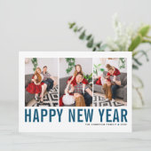 ブルータイポグラフィハッピーニューイヤー写真コラージュ シーズンカード (スタンド正面)
