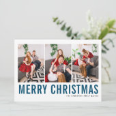 ブルータイポグラフィフォトコラージメリークリスマス シーズンカード (スタンド正面)