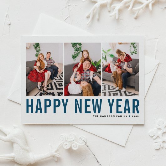 ブルータイポグラフィフォトコラージュ新年 シーズンポストカード