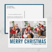 ブルータイポグラフィメリークリスマスフォトコラージュ シーズンポストカード (正面/裏面)