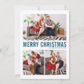 ブルータイポグラフィメリークリスマス3枚の写真 シーズンカード (正面)