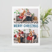 ブルータイポグラフィメリークリスマス3枚の写真 シーズンカード (スタンド正面)