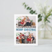 ブルータイポグラフィメリークリスマス3枚の写真 シーズンポストカード (スタンド正面)