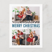 ブルータイポグラフィメリークリスマス3枚の写真 シーズンポストカード (正面)