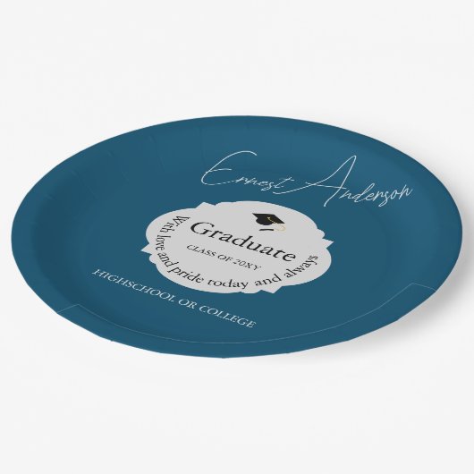 ブルータイポグラフィモダン卒エレガント業卒業 ペーパープレート (アングル)