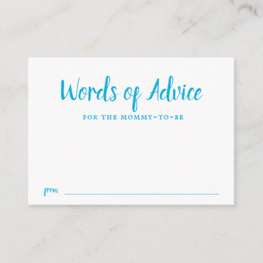 ブルータイポグラフィ男の赤ちゃんベビーシャワーアドバイス エンクロージャーカード (正面)