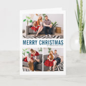 ブルータイポグラフィ3枚フォトメリークリスマス シーズンカード (正面)