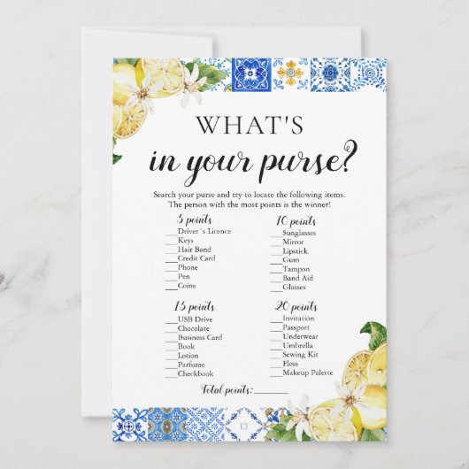 ブルータイルあなたの財布のブライダルシャワーゲームの中にあるものを 招待状 (正面)