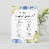 ブルータイルあなたの財布のブライダルシャワーゲームの中にあるものを 招待状 (スタンド正面)