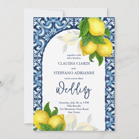 ブルータイルとレモンアマルフィポジタ結婚ーノ 招待状 (正面)